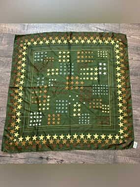 VTG ECHO MCM Green StarScarf 30% Silk Japan Colorful Fashion 27" Square